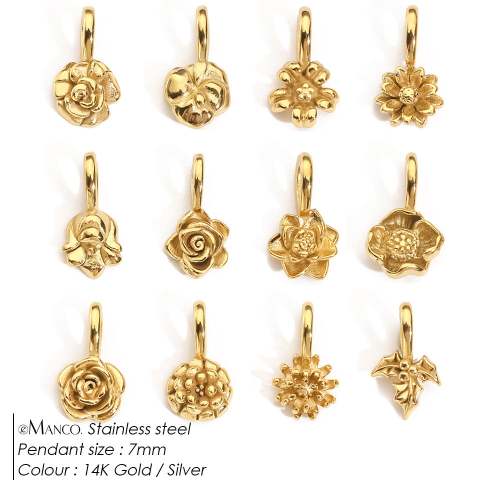 DIY 3D Stainless Steel Vacuum-Plated Flower Pendant For December Birthdays