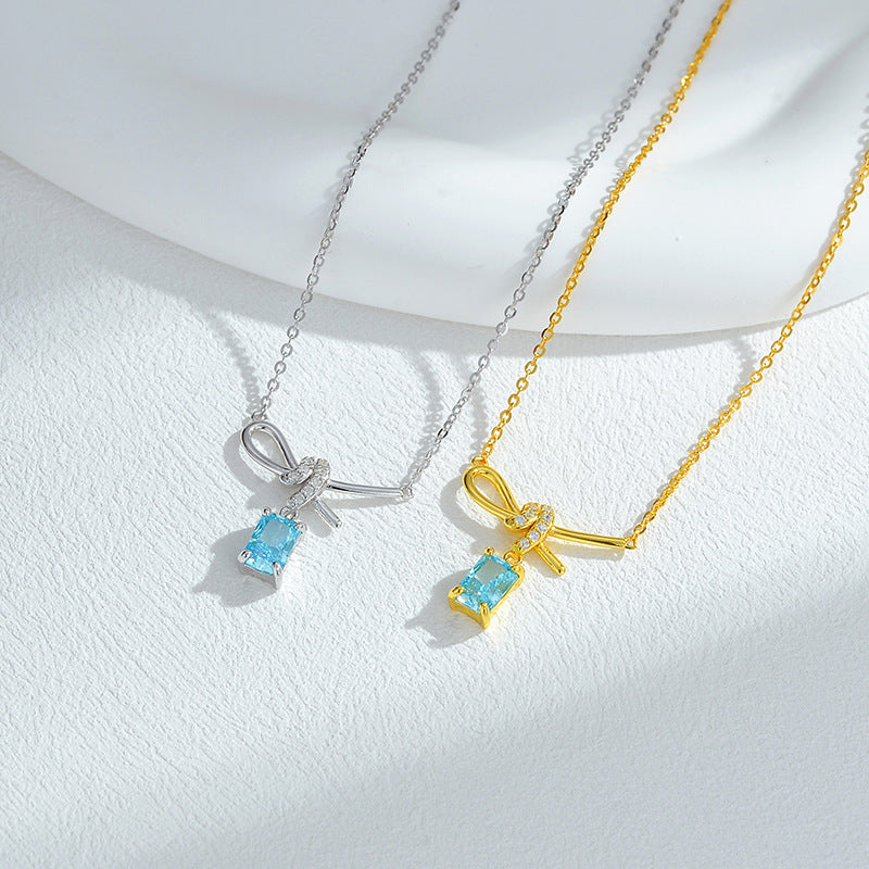 Womens Ice Flower Cube Sugar Bow Necklace