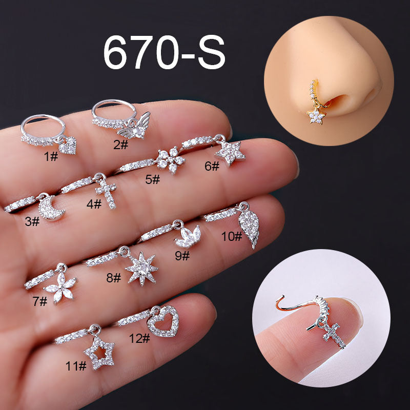 Star Moon Love Heart Flowers Cross Zircon Pendant Nose Ring