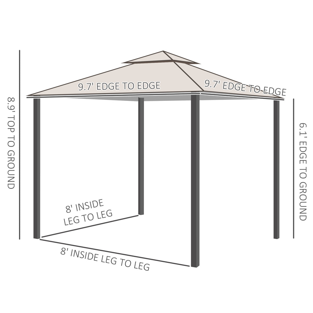 10' x 10' Outdoor Patio Gazebo Patio Canopy Tent with Mesh Sidewalls, 2-Tier Canopy for Backyard, Beige