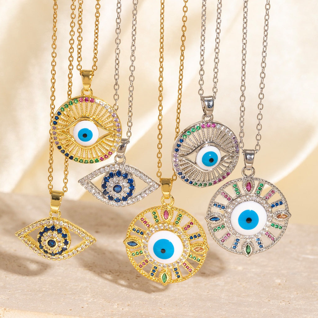 Stylish Dripping Zircon Eye Pendant New Niche Collarbone Chain