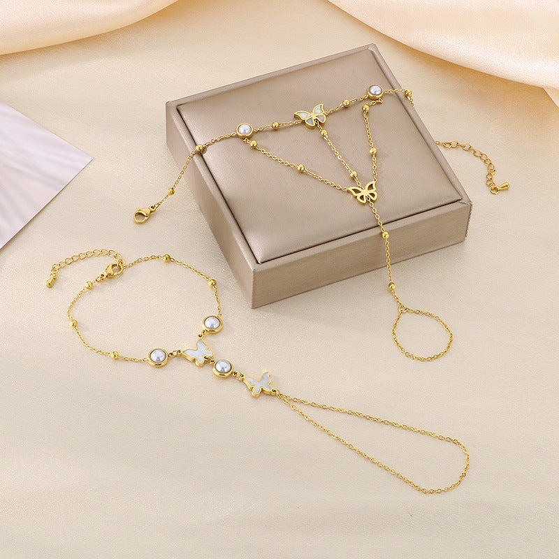 Stainless Steel Connecting Finger Love One-piece Open Ring Bracelet Summer