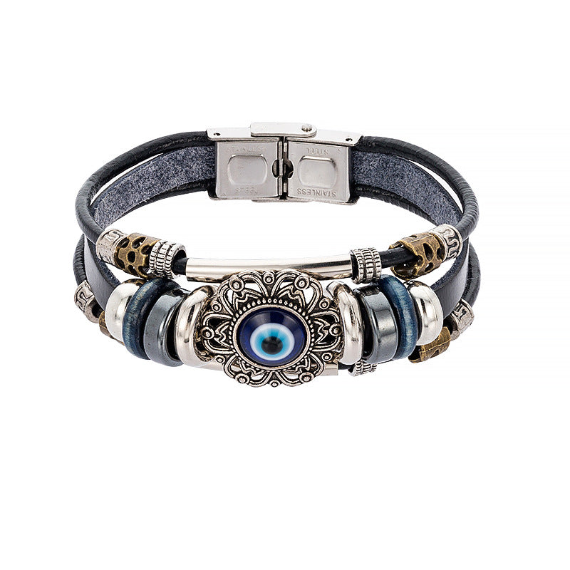 Braided leather cord brown eye bracelet