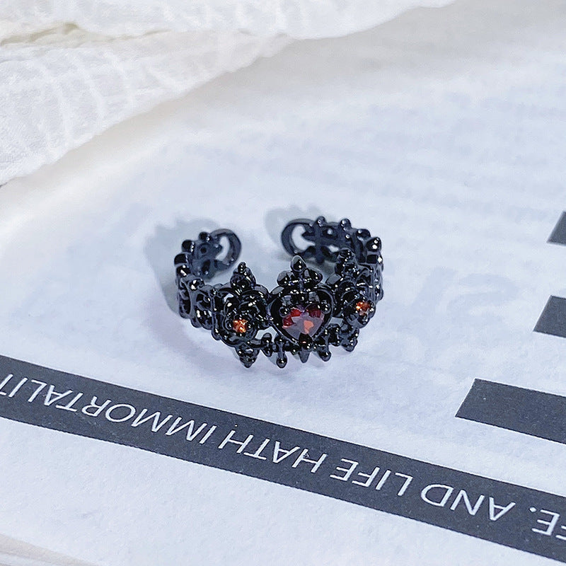 Dark-themed Heart-shaped Adjustable Ring