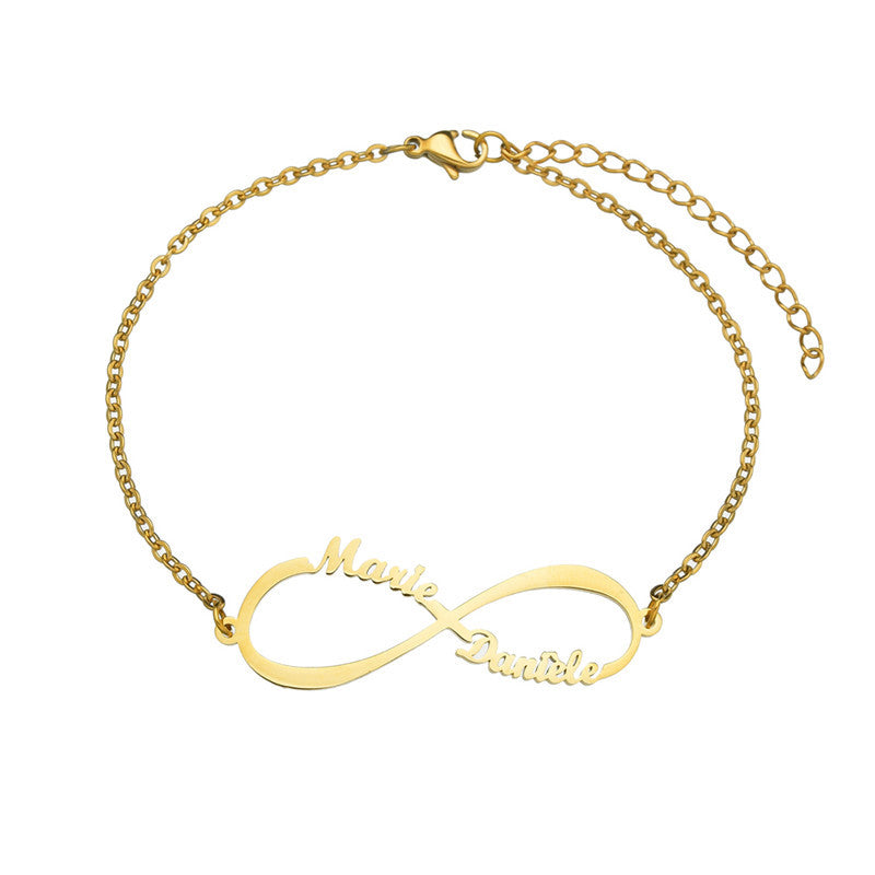 Personalized Jewelry Custom Double Name Date Infinity Bracelet Rose Gold Infinity Nameplate Bracelets Stainless Steel Hand Chain