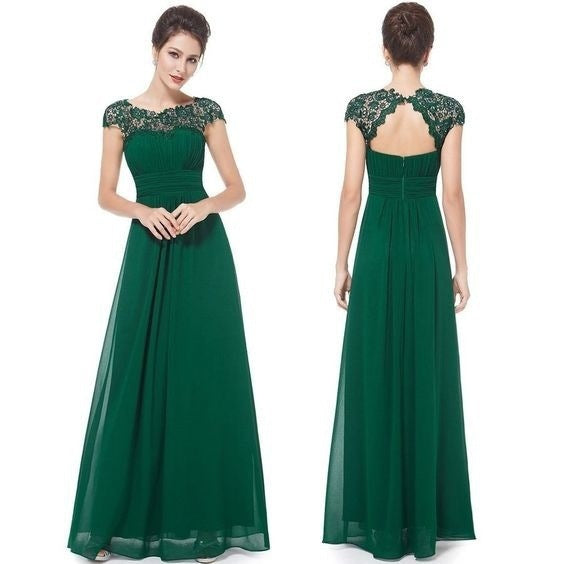 Women Elegant Dress Ladies Lace Flower Backless Solid Color Evening Party Long Maxi Dress