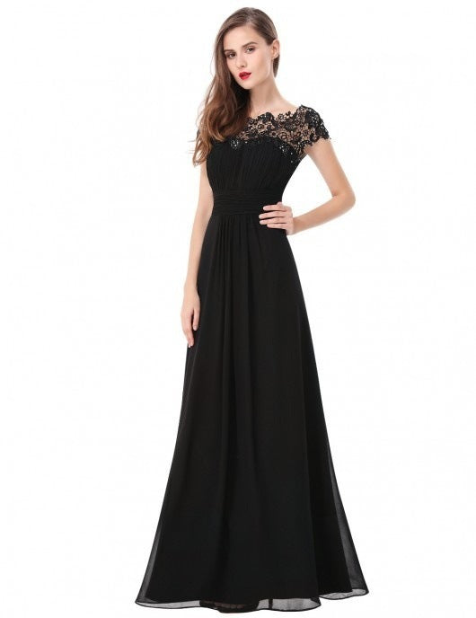 Women Elegant Dress Ladies Lace Flower Backless Solid Color Evening Party Long Maxi Dress