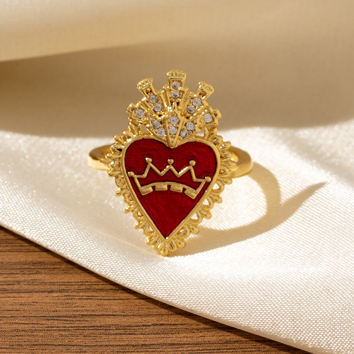 Red Heart-Shaped Oil-Drip Wing Ring