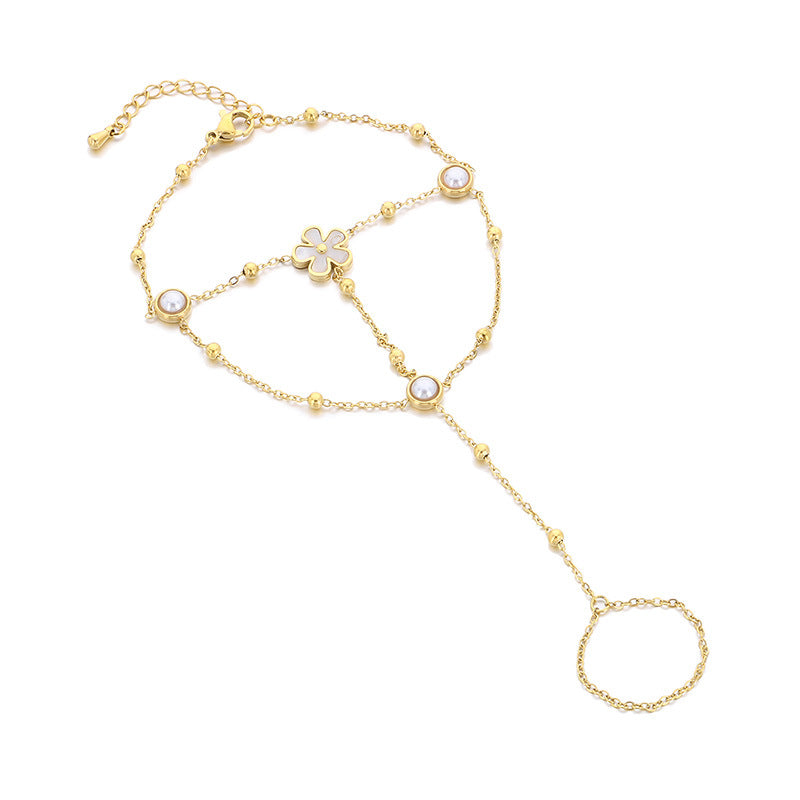 Stainless Steel Connecting Finger Love One-piece Open Ring Bracelet Summer