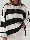 Loose Striped Sweater Fashion Casual Long Batwing Sleeve Round Neck Pullover Knit Tops Women Clothing