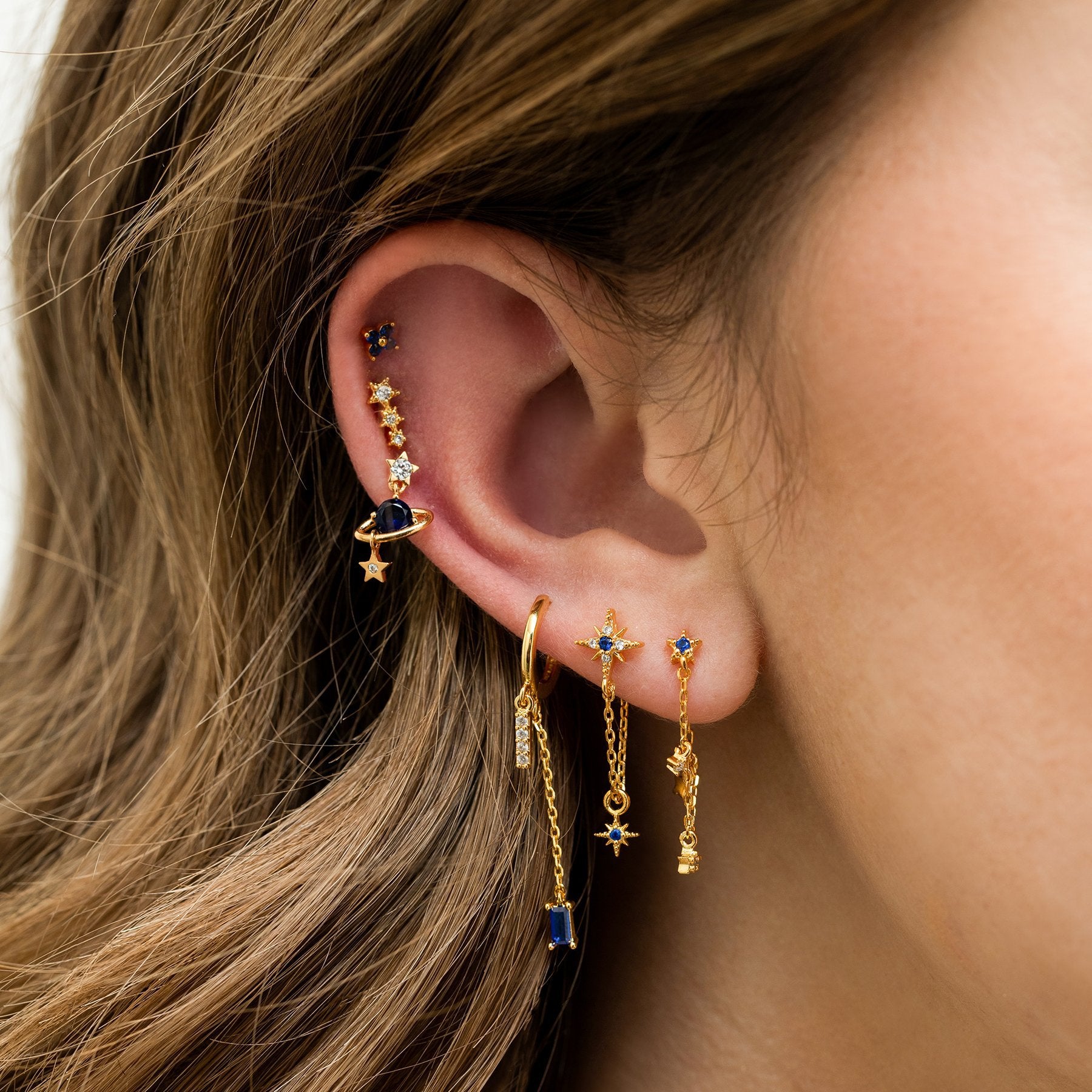 Five-piece Set Of Temperament High-end Chain Star Element Earrings