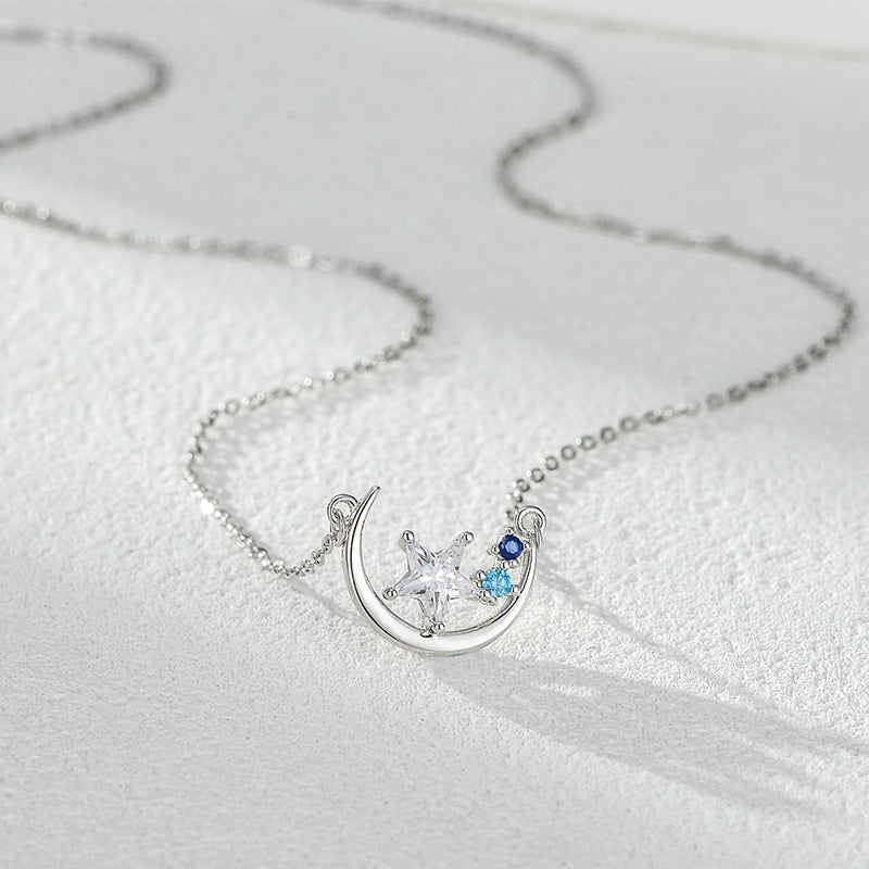 Moon And Stars Gilded Necklace For Women, Made Of S925 Sterling Silver