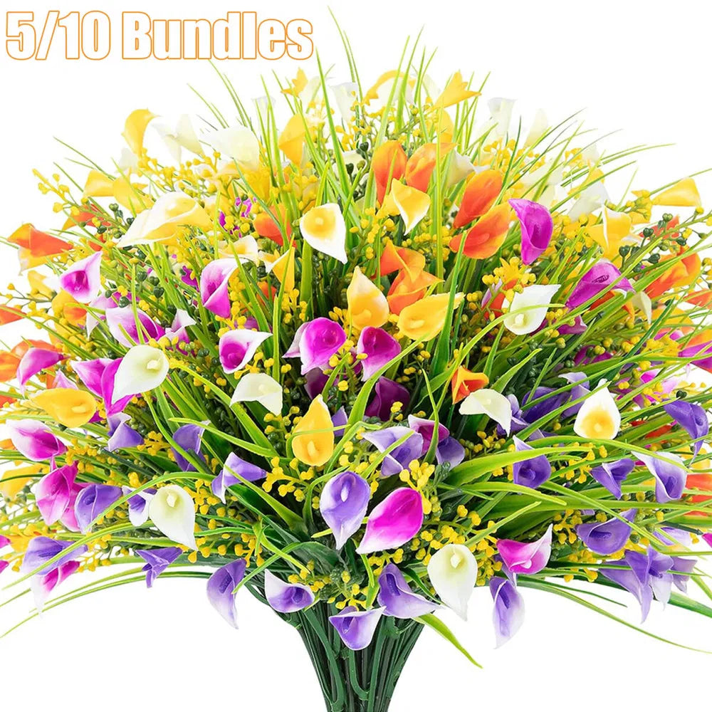 5 Bundles Artificial Calla Lily Artificial Flowers UV Resistant Plastic Flowers 5 Colors Mix Calla Lily Fake Plants For Summer Autumn Home Decor Indoor Outdoor Cemetery Vase Pots