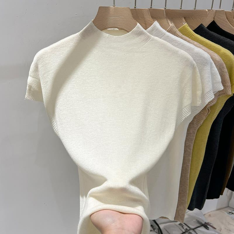 Half-high Collar Flutter Sleeve Knitwear Women Summer