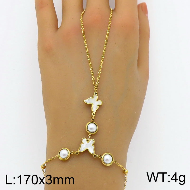 Stainless Steel Connecting Finger Love One-piece Open Ring Bracelet Summer