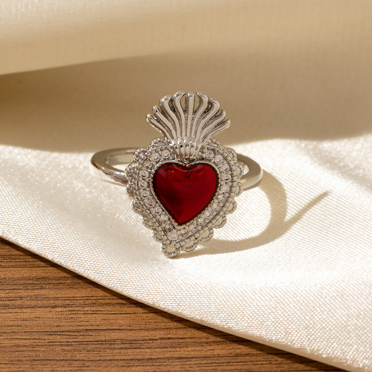 Red Heart-Shaped Oil-Drip Wing Ring