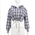 Women's Plaid Long Sleeve Hooded Short Jacket Women