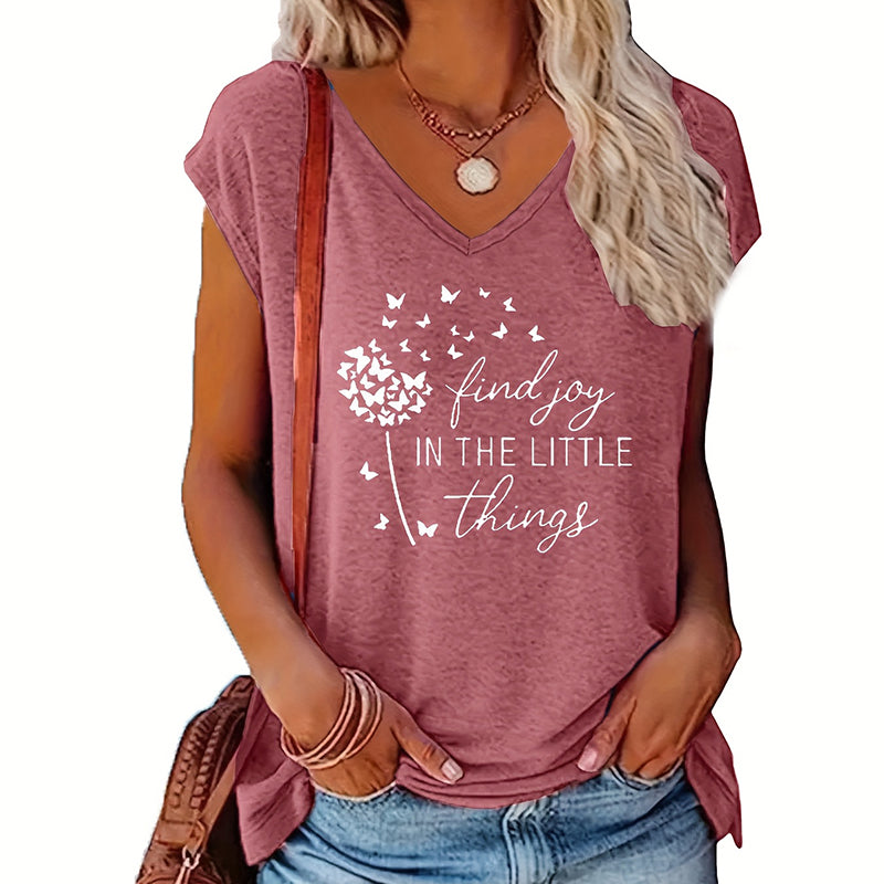 Women's 2-Piece Set V-Neck Short Sleeve T-Shirt With Sunflower & Letter Print, Casual Summer Tee