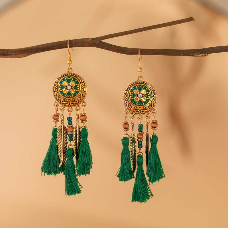 Tassel Round Drip Oil Vintage Earrings
