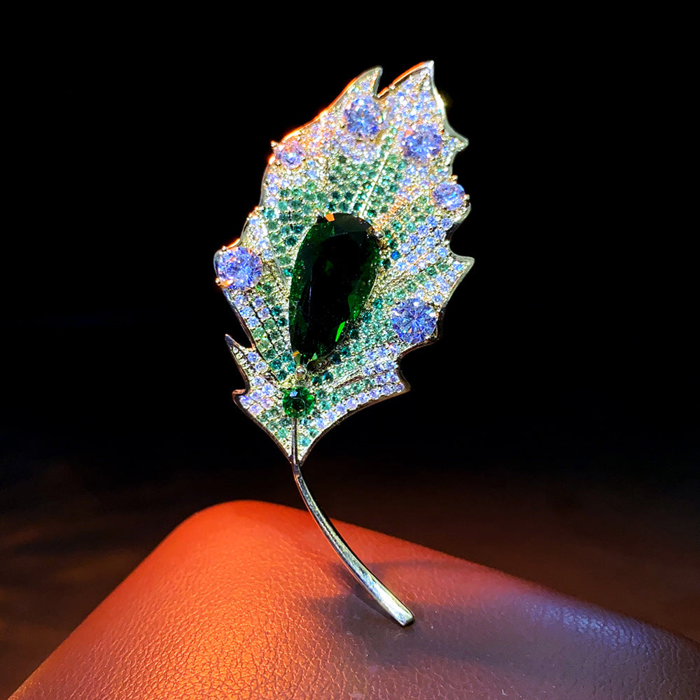 Copper Zircon Luxurious Leaf Brooch