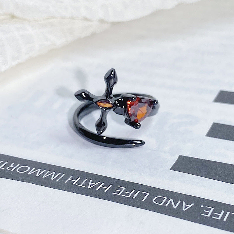Dark-themed Heart-shaped Adjustable Ring