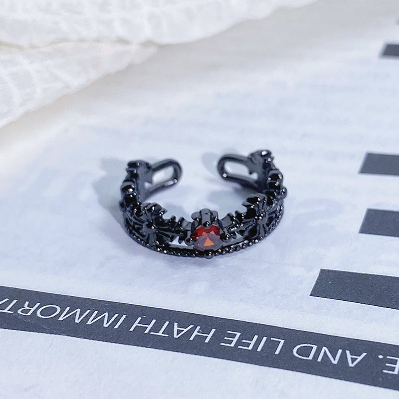 Dark-themed Heart-shaped Adjustable Ring