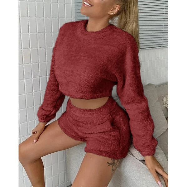 Two-piece round neck long sleeve shorts
