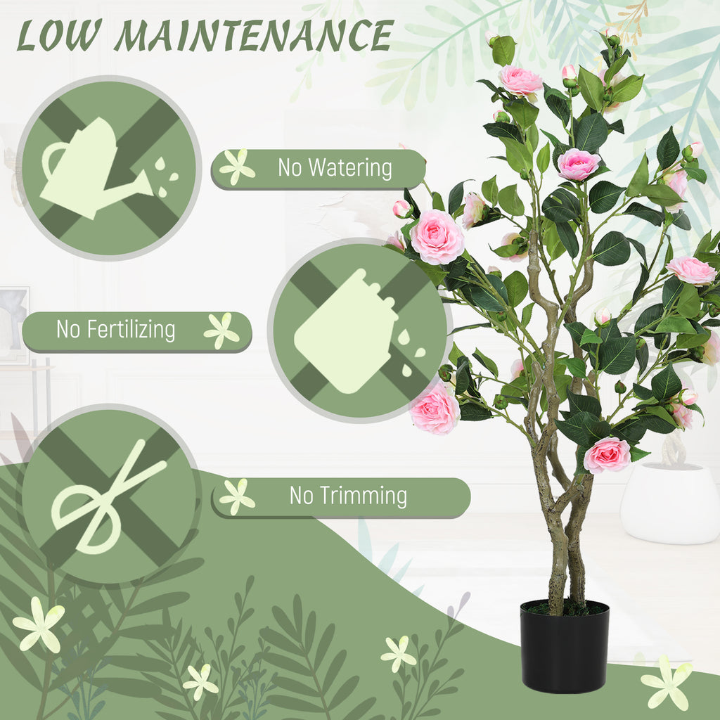 Set of 2 Decorative Artificial Plants, Camellia Flowers in Pots, Fakes Plant for Home Indoor Decor, 39 inch, Pink