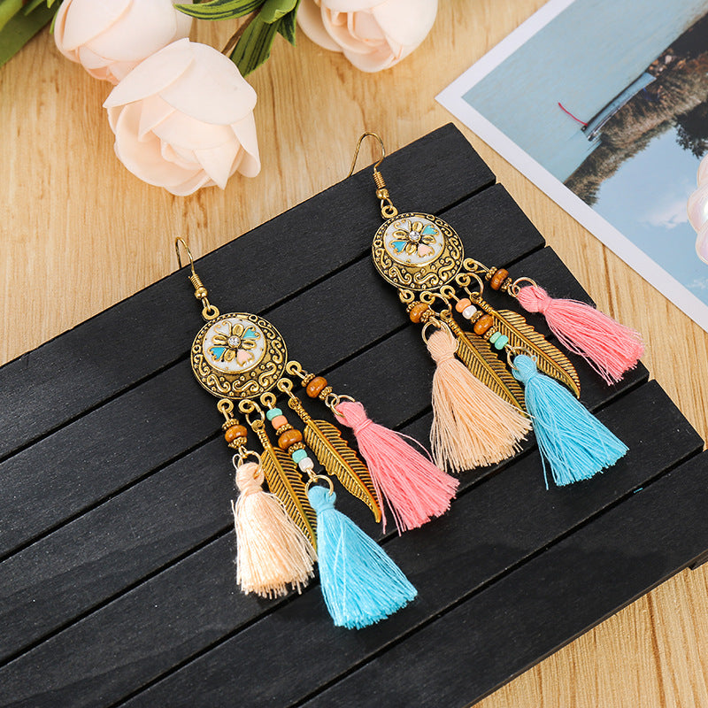 Tassel Round Drip Oil Vintage Earrings