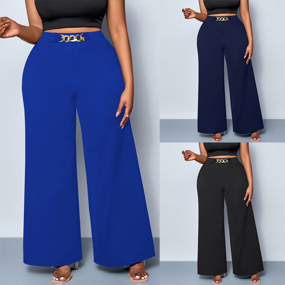 Summer Plus Size Metal Buckle Trousers For Women