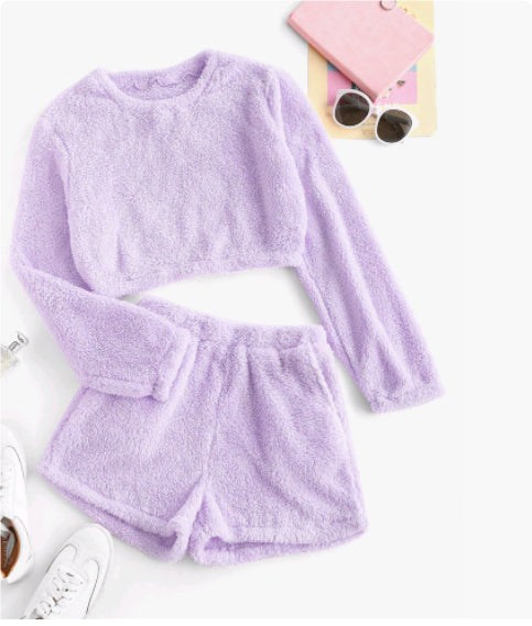 Two-piece round neck long sleeve shorts