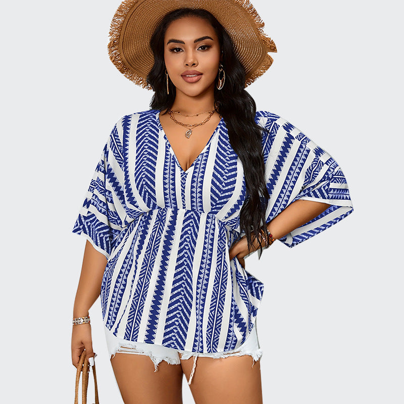 Deep V-neck Short Sleeve Pullover Women