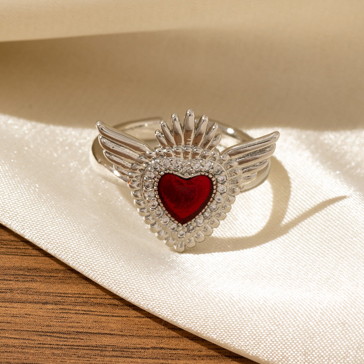 Red Heart-Shaped Oil-Drip Wing Ring