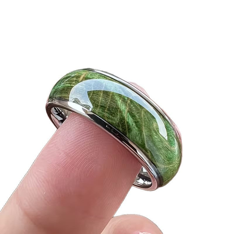 Stylish And Minimalist Green Wood-grain Ring