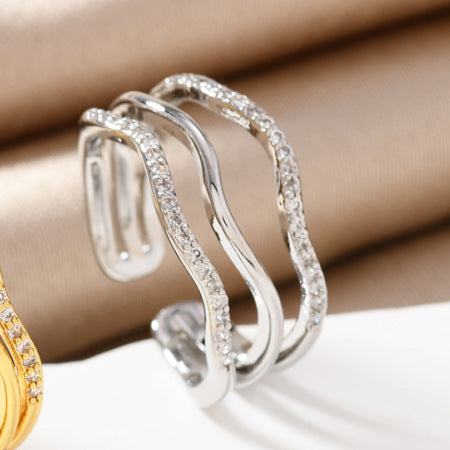 Minimally Designed Zircon Wave Line Versatile Open Ring