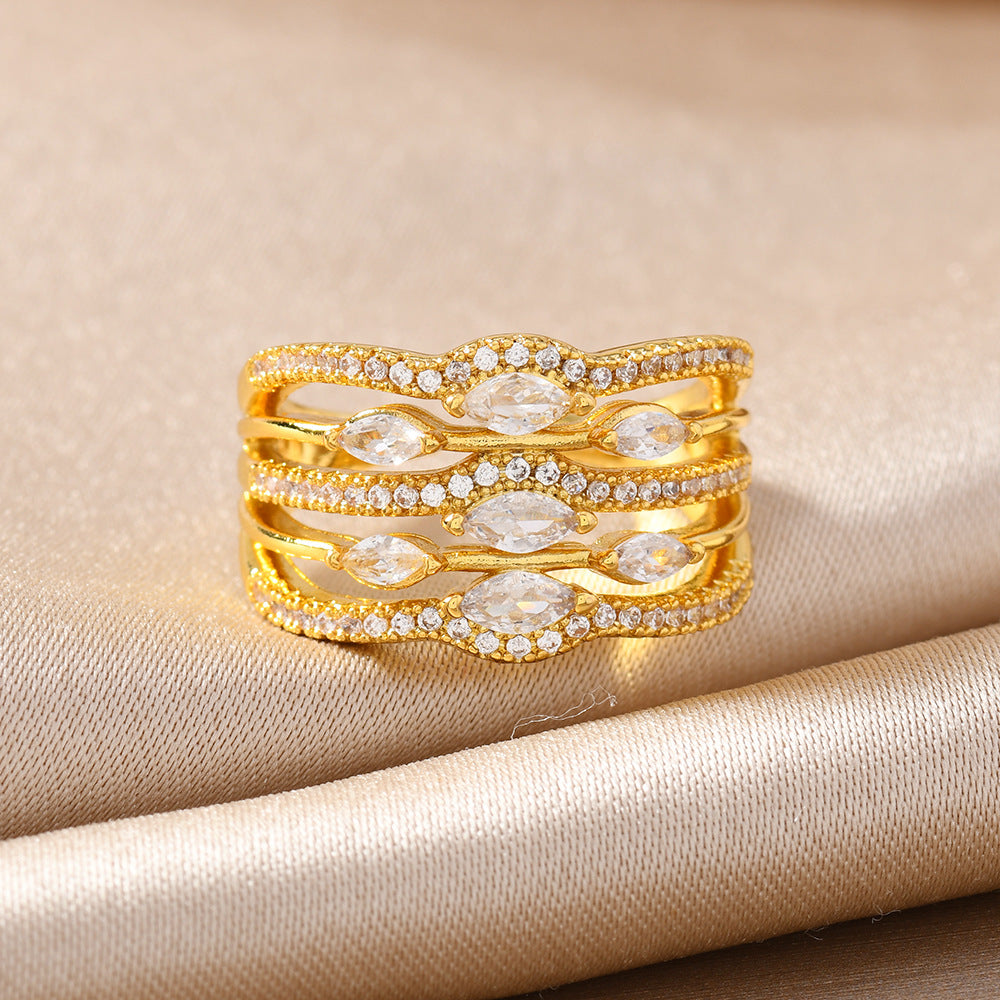 Minimally Designed Zircon Wave Line Versatile Open Ring