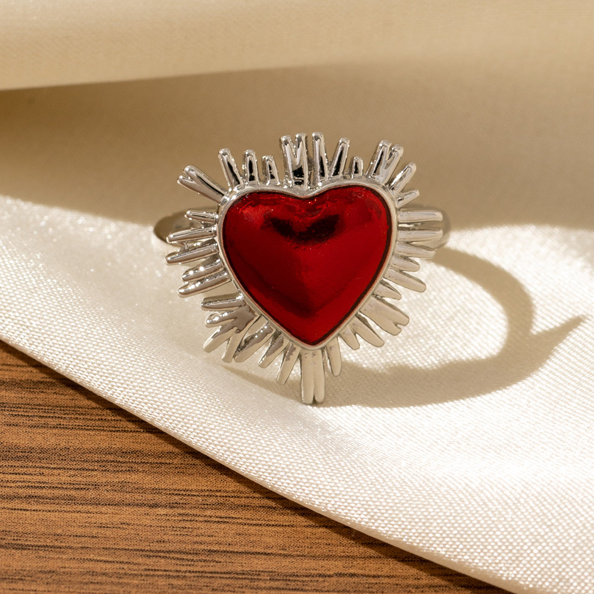 Red Heart-Shaped Oil-Drip Wing Ring