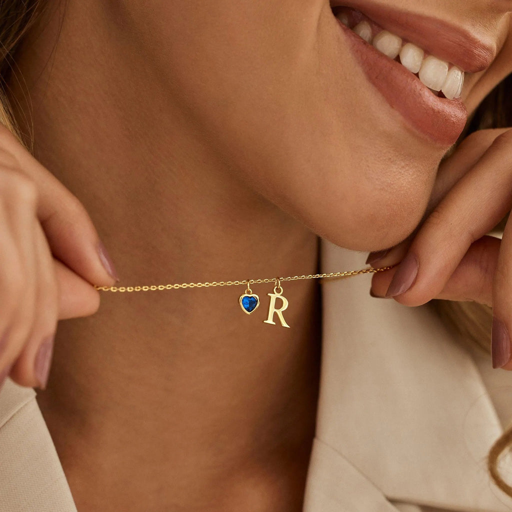 December Heart-shaped Birthstone Necklace With English Letters