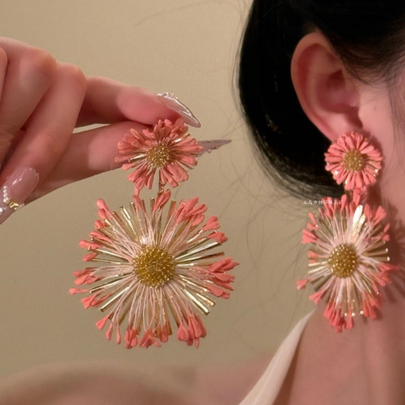 Blue Sunflower Earrings With A Seaside Holiday Resort Style