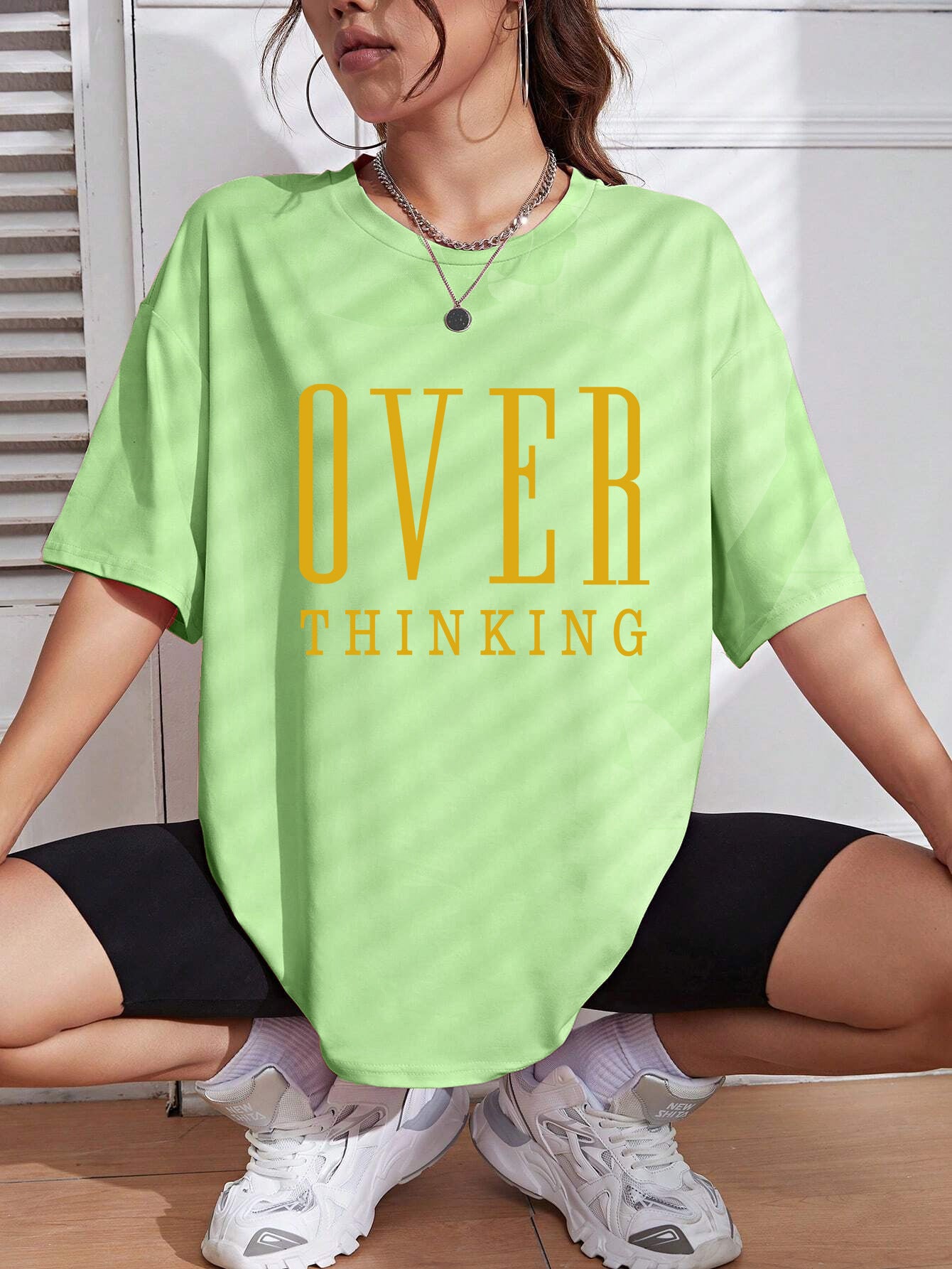 Over Thinking Letter Print Women Cotton Short Sleeve Breatha