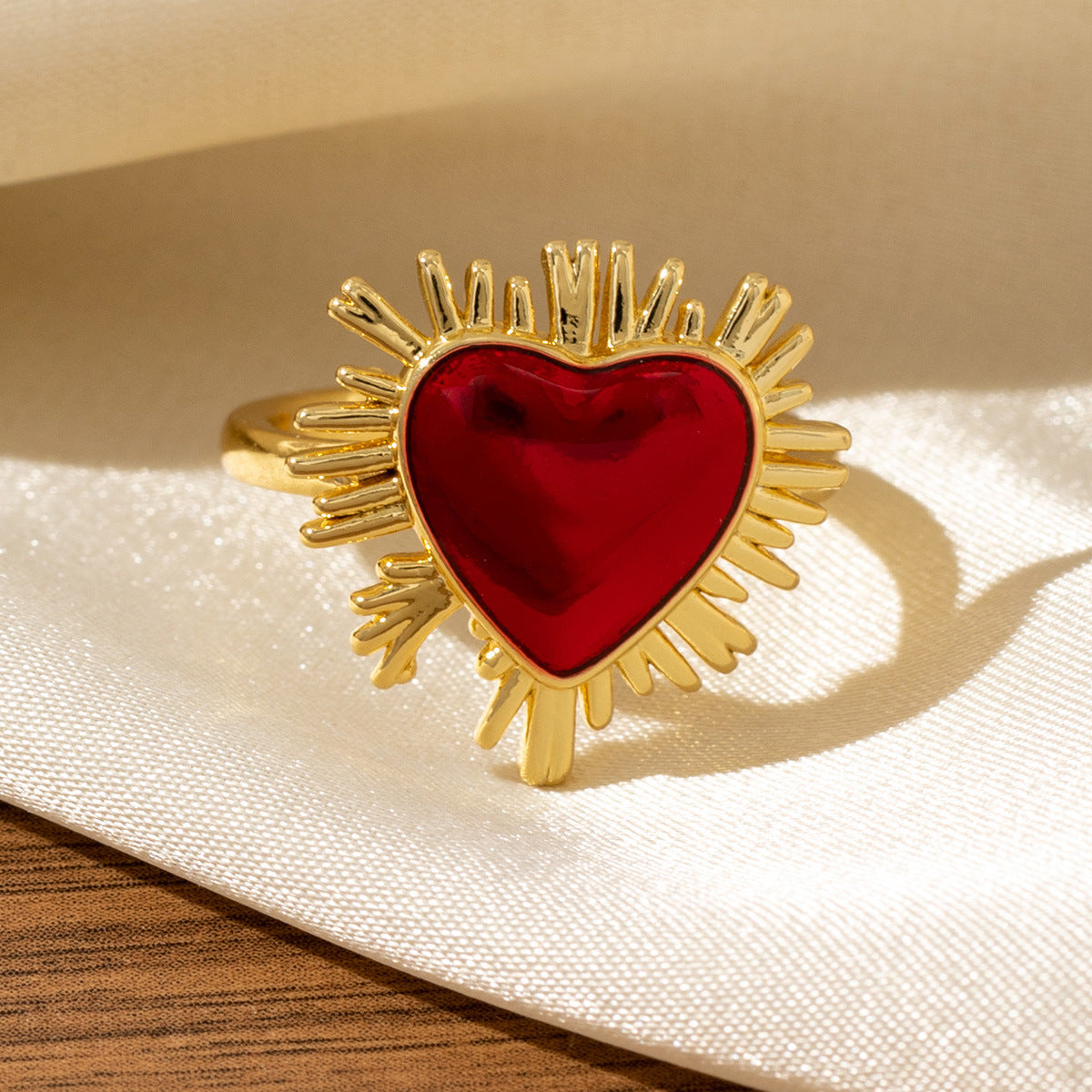 Red Heart-Shaped Oil-Drip Wing Ring
