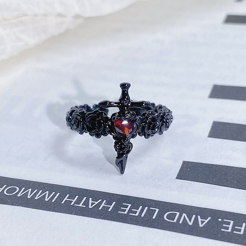 Dark-themed Heart-shaped Adjustable Ring