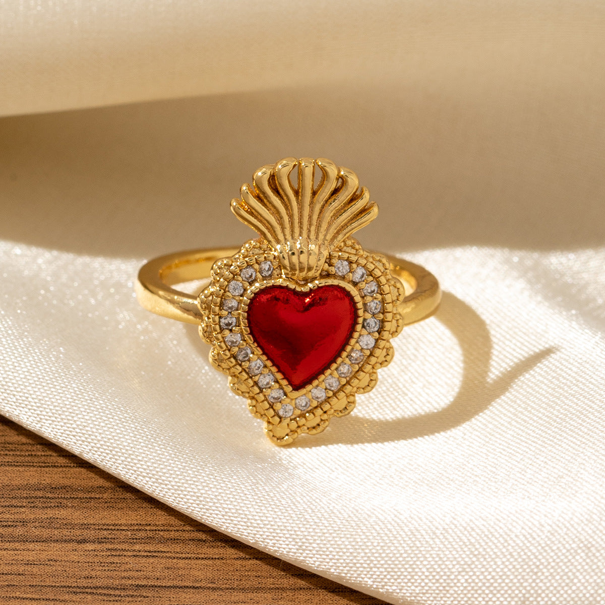 Red Heart-Shaped Oil-Drip Wing Ring