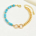 A Creative And Luxurious Instagram Style Double Ring Turquoise Multi Chain Mixed Bead Bracelet For Women's Vacation And Date Gifts