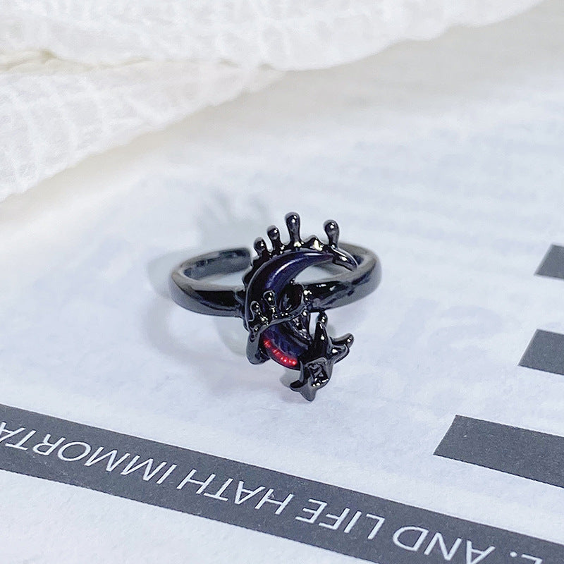 Dark-themed Heart-shaped Adjustable Ring