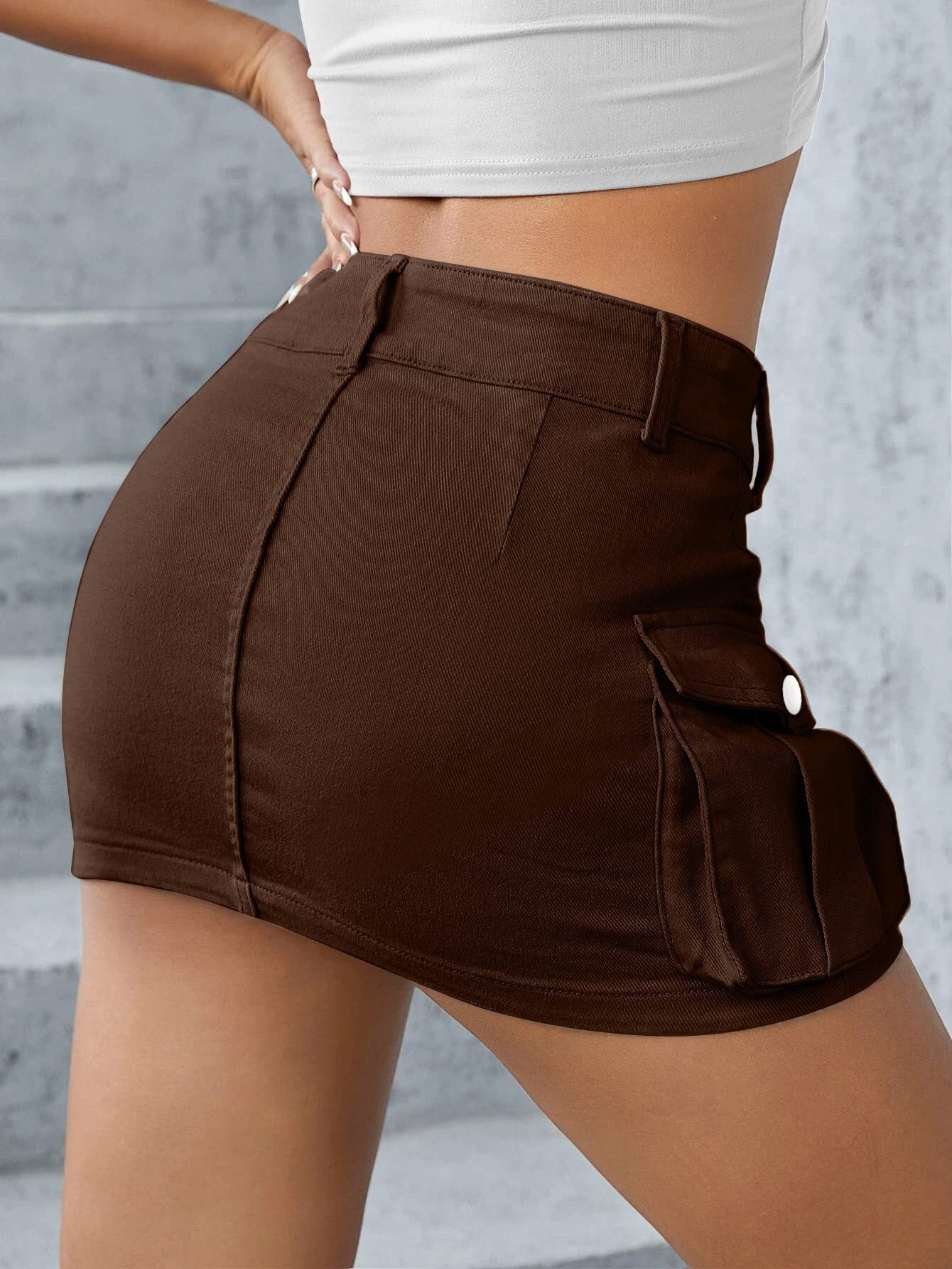 Street Solid Color Low Waist Slim Fit Package Hip Skirt Women