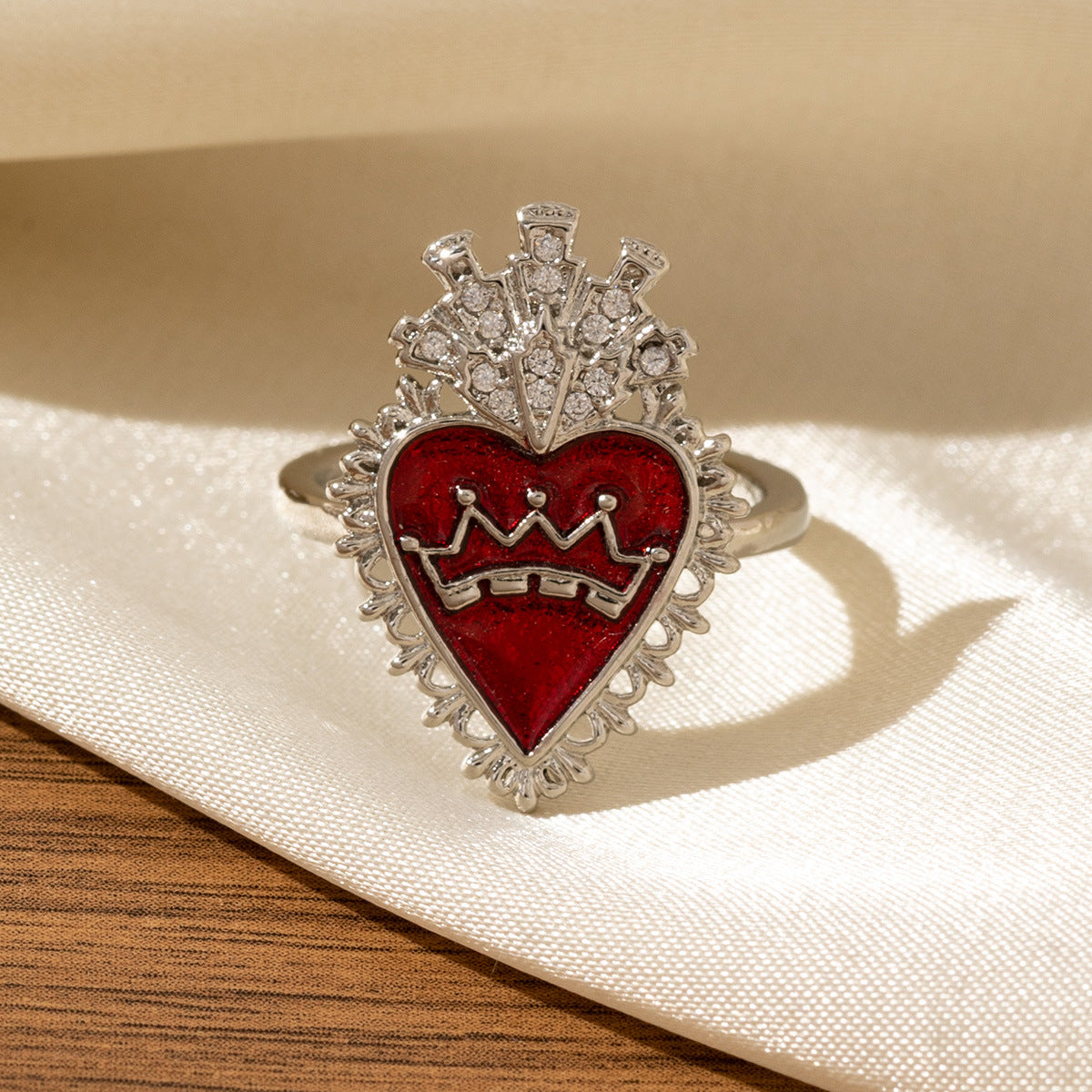Red Heart-Shaped Oil-Drip Wing Ring