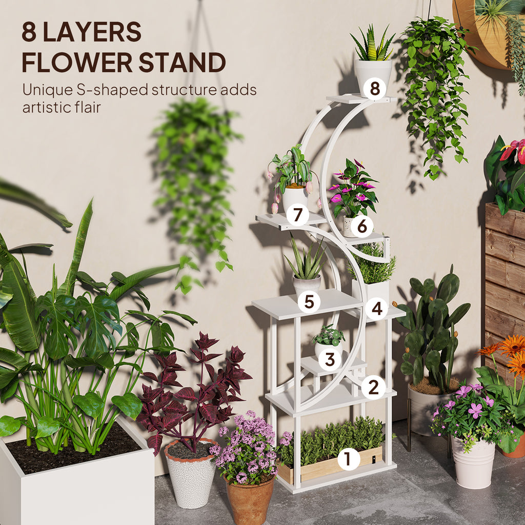 Plant Stand Indoor, 8 Tier 62" S-Shaped Plant Shelf, Corner Plant Rack For Multiple Plants, White