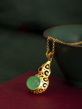 Original Chinese-style Jadeite And Sterling Silver Gourd Pendant With Traditional Gold Plating
