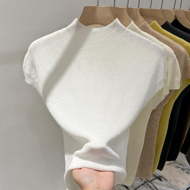 Half-high Collar Flutter Sleeve Knitwear Women Summer